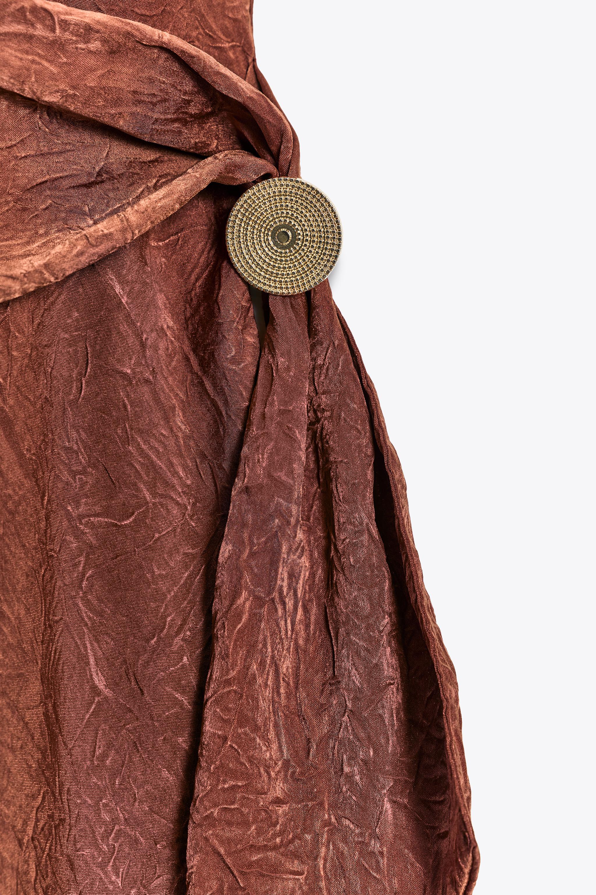 SATIN CRINKLE EFFECT MIDI SKIRT